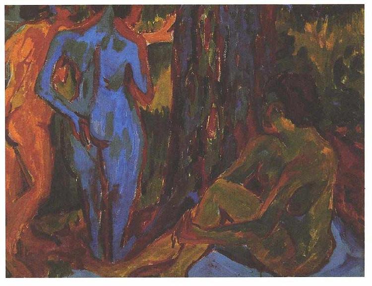 Ernst Ludwig Kirchner Three nudes Sweden oil painting art